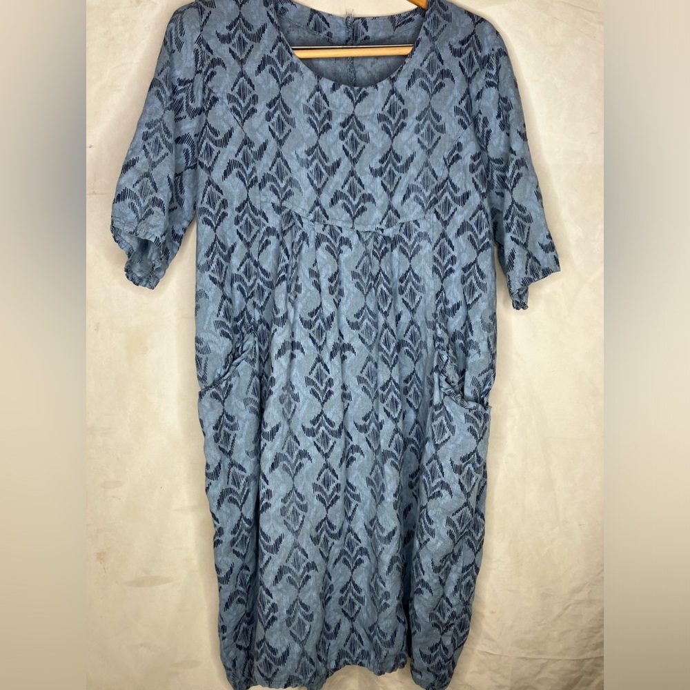 Woolovers 100% linen patterned midi dress 14